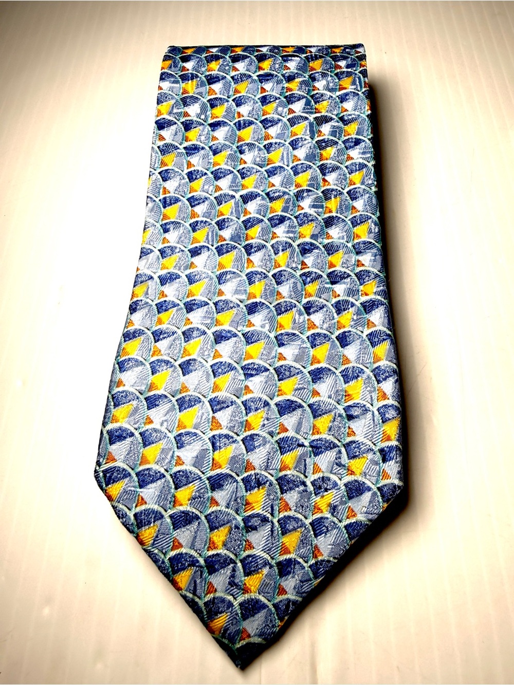 Ermenegildo Zegna Blue and Yellow Geometric Fan-Pattern Tie